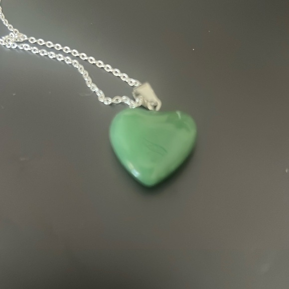 Green Chalcedony Puffy Heart Necklace with Silver Chain - Picture 7 of 9